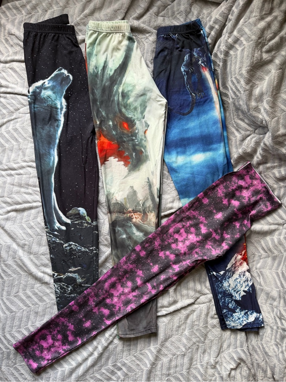 Women's Graphic Print Leggings - Wolf, Dragon, Galaxy